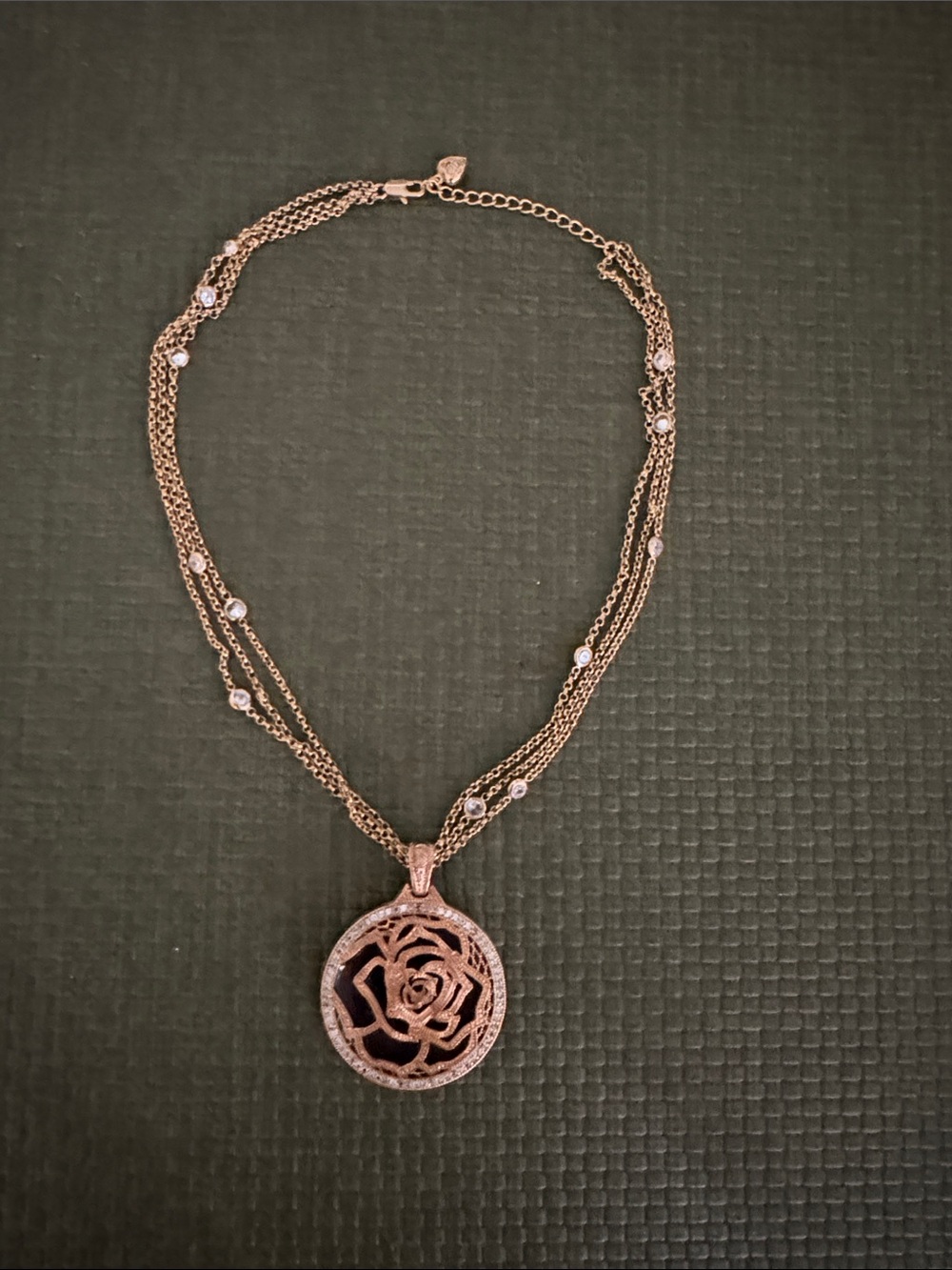 Rose Medallion Pendant Multi-Strand Necklace - Gold Tone